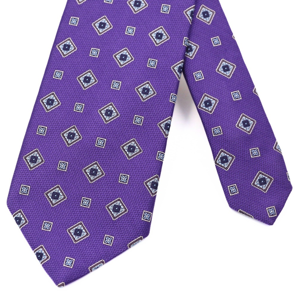 Brooks Brothers Necktie Mens USA Purple Geometric Medallion Silk Formal Business